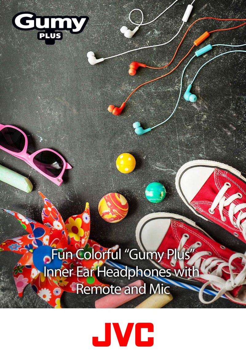 JVC BLUE GUMY In ear earbuds with stay fit ear tips and MIC. Wired 3.3ft colored cord cable with headphone jack. Small, medium, and large ear tip earpieces included. JVC GUMY HAFX7MA - Image 2